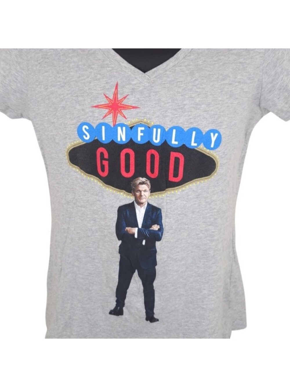 Hells Kitchen T Shirt Womens Size XL Gray Sinfully Good Gordon Ramsay Las Vegas